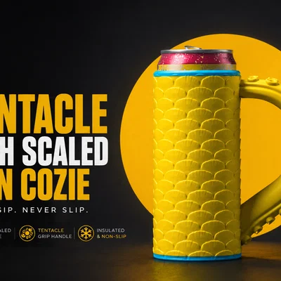 Ống bọc lon vảy cá tay cầm xúc tu (Tentacle Fish Scaled Can Cozie)
