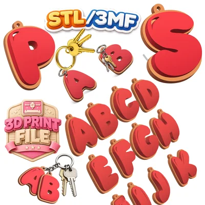 Móc khóa chữ ABCD STL/3MF – Letters Keyring, Hanging Charm Tag, Alphabet keyring
