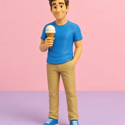 Mô hình 3D chàng trai trẻ cầm kem trang trí bàn làm việc