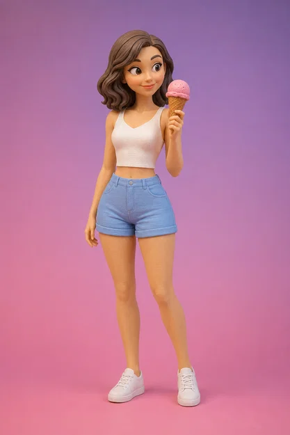 Mô hình cô gái trẻ cầm kem 3D cực kỳ xinh xắn và độc đáo - Image 1