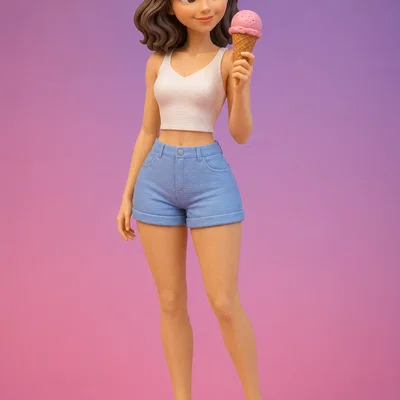 Mô hình cô gái trẻ cầm kem 3D cực kỳ xinh xắn và độc đáo