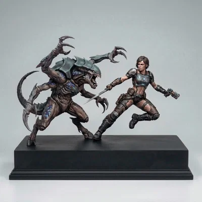 Mô hình 3D Sci-Fi - Cuộc chiến giữa Nữ Chiến Binh và Quái Vật
