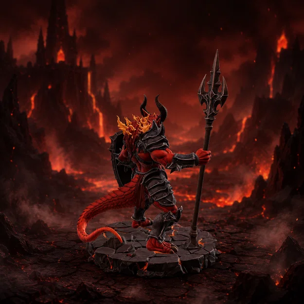 Vhorlath Realms – Demon – Hellspire Wardspear (Miniature STL in 3D Dark Fantasy) - Image 3