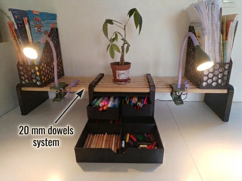 Kệ Bàn Modular Dowel 20mm Có Ngăn Kéo (Modular Dowel Desk Shelf with Drawers) - Image 1