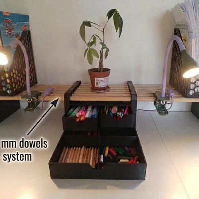 Kệ Bàn Modular Dowel 20mm Có Ngăn Kéo (Modular Dowel Desk Shelf with Drawers)