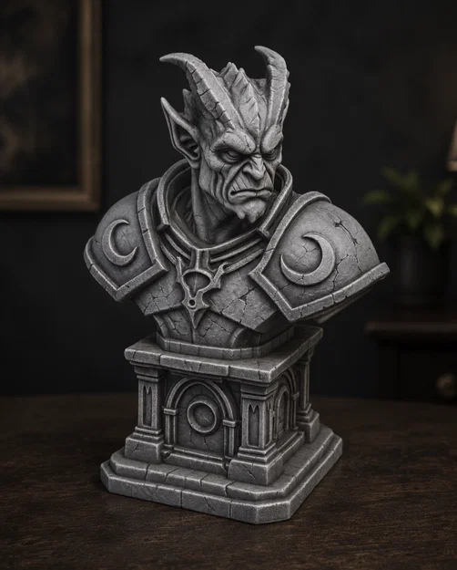 Tượng Bán Thân Gargoyle Dưới Ánh Trăng (Moonlit Gargoyle Bust) - Image 1