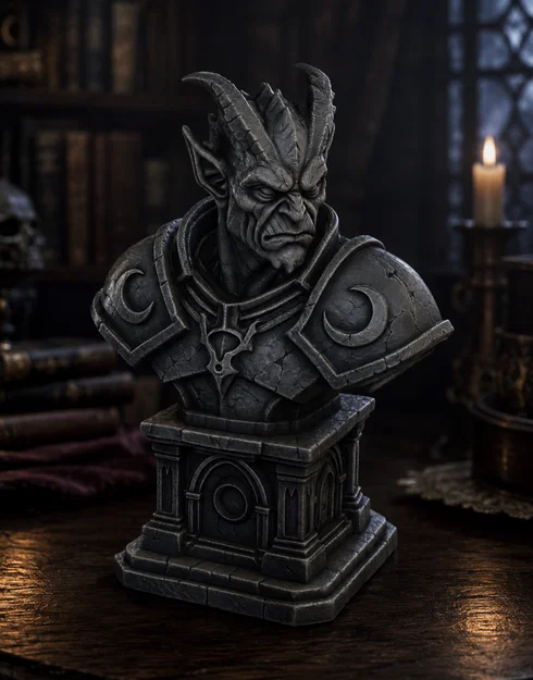 Tượng Bán Thân Gargoyle Dưới Ánh Trăng (Moonlit Gargoyle Bust) - Image 2