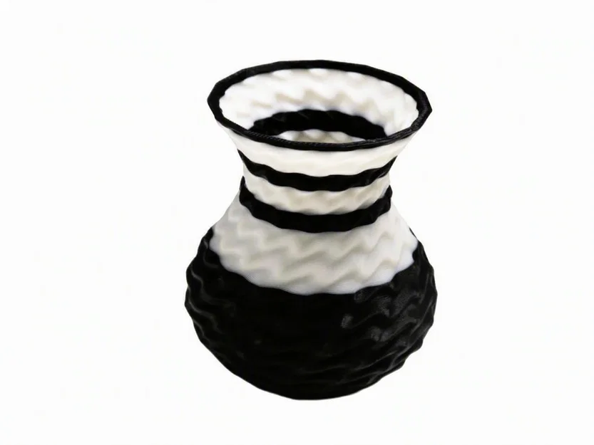 Bình hoa mini Monochrome Ripple – Đồ trang trí kết cấu hai màu - Image 3