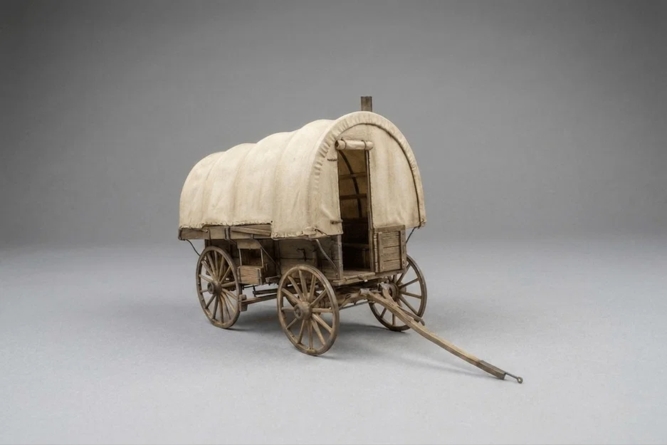 Mô hình xe ngựa thùng gỗ miền Tây (Schooner Wagon) 3D chất lượng - Image 1