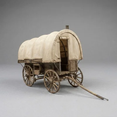 Mô hình xe ngựa thùng gỗ miền Tây (Schooner Wagon) 3D chất lượng