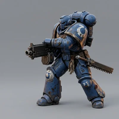 Mô hình 3D chiến binh Space Marine cầm súng Pulse Rifle siêu ngầu