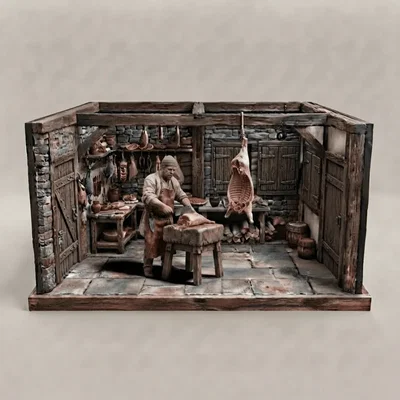 Mô hình tiểu cảnh cửa hàng thịt thời Trung cổ 3D ấn tượng