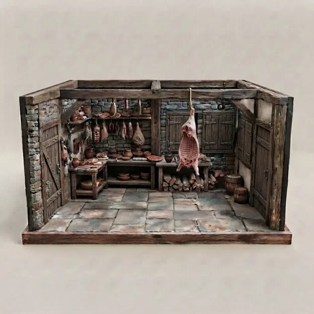 Mô hình tiểu cảnh cửa hàng thịt thời Trung cổ 3D ấn tượng - Image 3