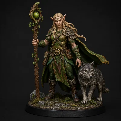 Mô hình Druid Elf và linh thú cho game DnD (File in 3D)