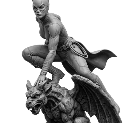 Tượng Catwoman Fan Art – Đế Gargoyle trên sân thượng