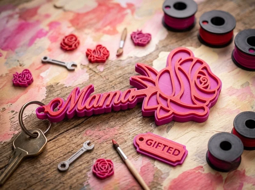 Móc khóa in 3D hình hoa hồng chữ Mama làm quà tặng ý nghĩa - Image 1