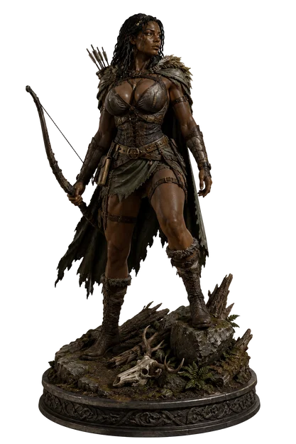 Wild Huntress – Tượng Nữ Cung Thủ Giả Tưởng trên Đế Rừng Rậm - Image 1