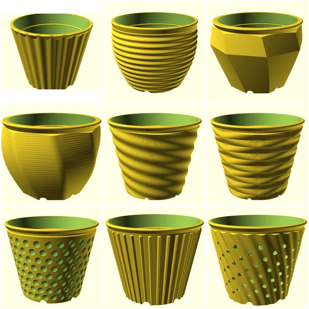 Chậu cây tham số & Đĩa lót - 9 kiểu dáng, thoát nước thông minh (OpenSCAD) - Image 19