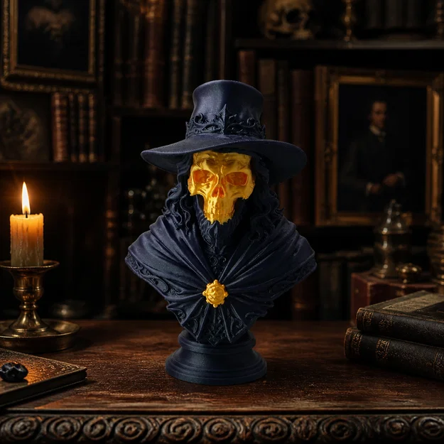 Tượng Quý Ông Đầu Lâu Vàng - Golden Skull Gentleman Bust - Image 1