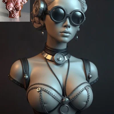 Tượng bán thân phụ nữ phong cách Steampunk