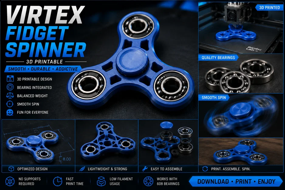 Vortex Fidget Spinner - Đồ chơi giảm stress 3D in nhanh, mượt mà - Image 1