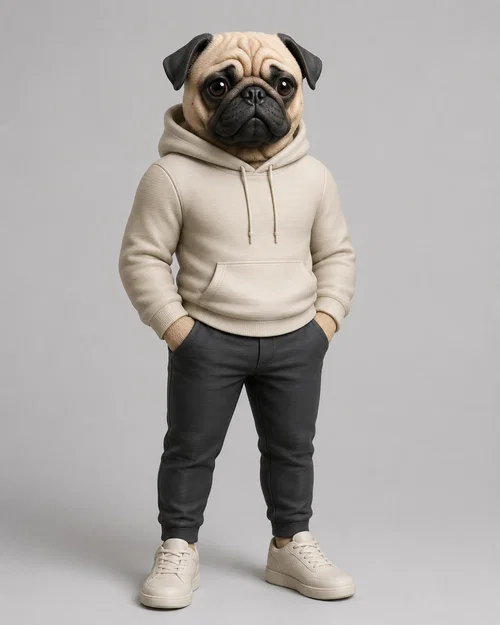 Mô hình 3D chú chó Pug mặc áo hoodie cực chất trang trí bàn làm việc - Image 1