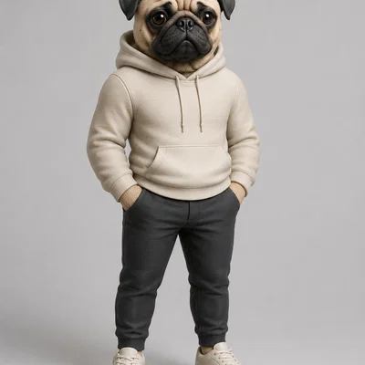 Mô hình 3D chú chó Pug mặc áo hoodie cực chất trang trí bàn làm việc
