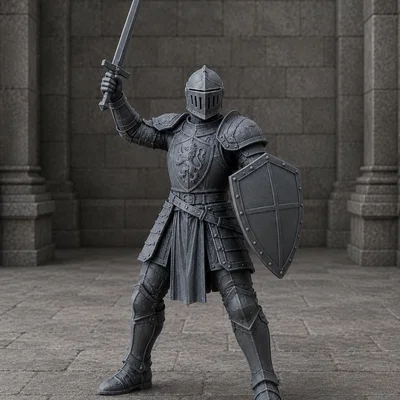 Mô hình hiệp sĩ trung cổ cầm kiếm hiên ngang cho game RPG và diorama