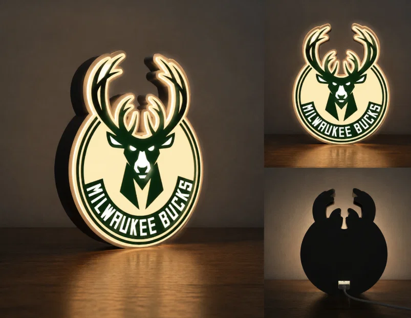 Hộp Đèn LED Milwaukee Bucks | File STL In 3D Đa Màu Sắc - Image 1