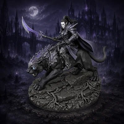 Vhorlath Realms – Dark Elf – Kỵ Sĩ Báo Đêm (Mô hình 3D Dark Fantasy STL)