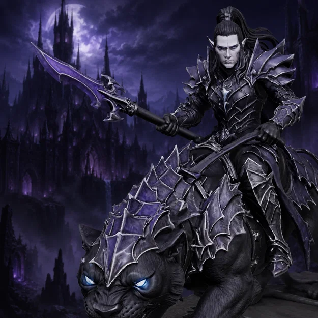 Vhorlath Realms – Dark Elf – Kỵ Sĩ Báo Đêm (Mô hình 3D Dark Fantasy STL) - Image 4