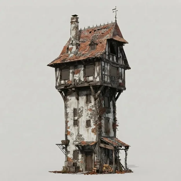 Mô hình tháp nhà kiến trúc trung cổ Medieval Tower House in 3D - Image 1