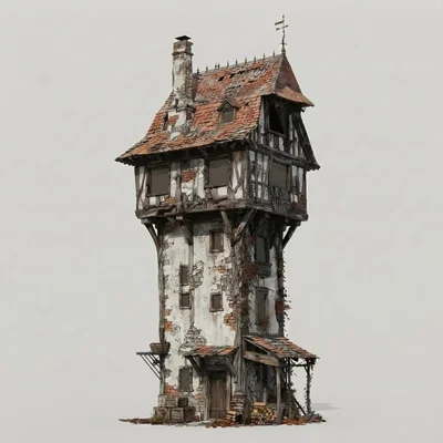 Mô hình tháp nhà kiến trúc trung cổ Medieval Tower House in 3D
