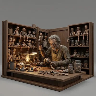 Mô hình Diorama Xưởng Chế Tác Búp Bê Kinh Dị Độc Đáo