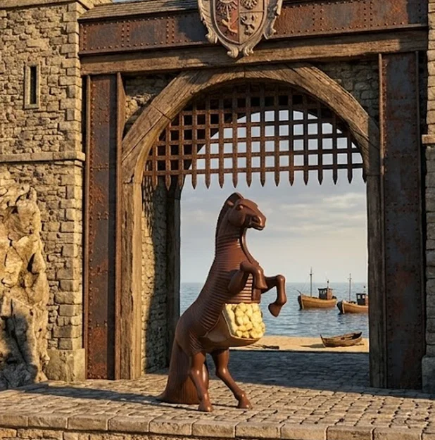 Mô hình 3D khay đựng bắp rang bơ hình ngựa Trojan độc đáo - Image 1
