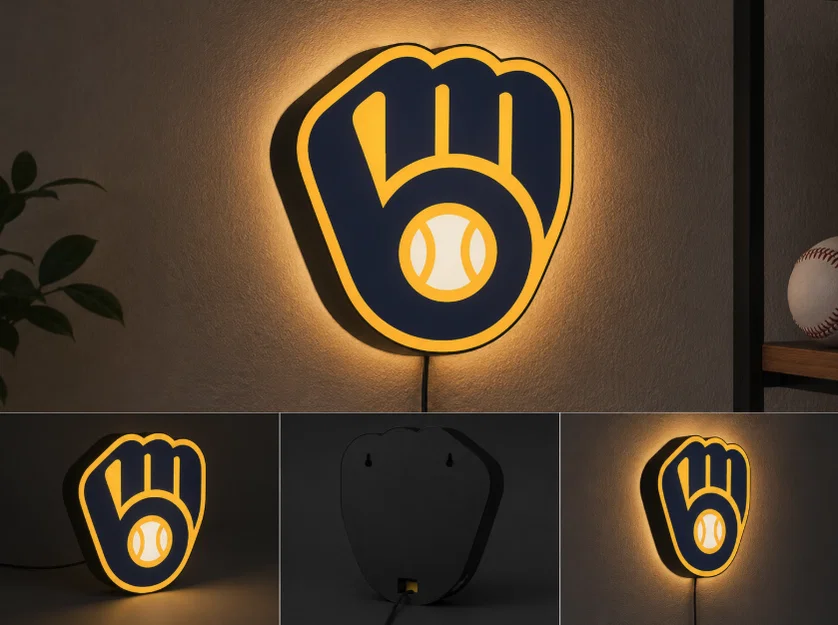 Hộp đèn LED 3D in nhiều màu logo đội bóng chày Milwaukee Brewers MLB - Image 1