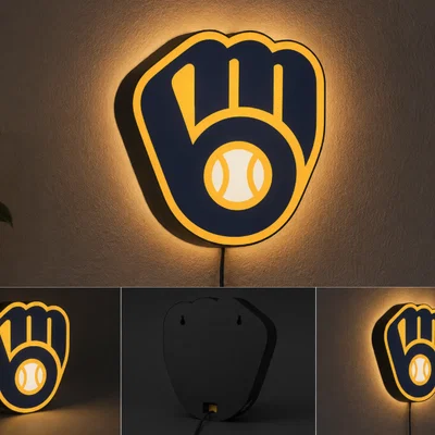 Hộp đèn LED 3D in nhiều màu logo đội bóng chày Milwaukee Brewers MLB
