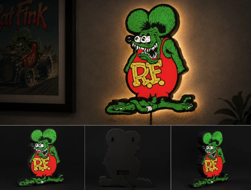 Mô hình hộp đèn LED RatFink Hot Rod Classic | File in 3D STL đa sắc - Image 1