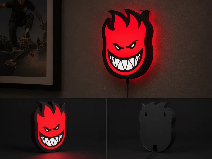 Hộp Đèn LED Spitfire Skateboarding Thập Niên 80-90 | STL In 3D Đa Sắc - Image 1