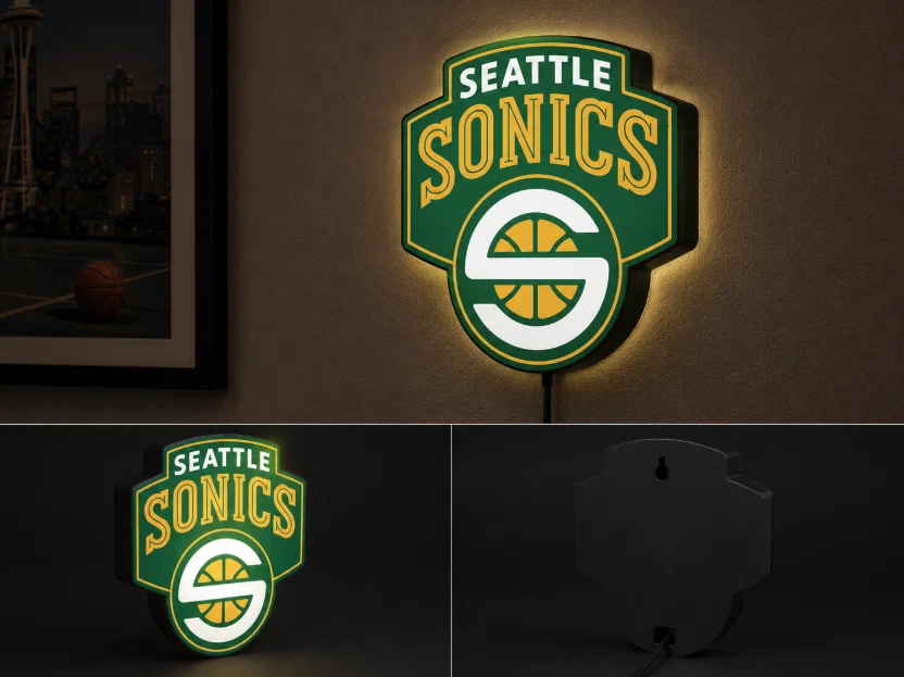 Hộp Đèn LED Seattle Super Sonics | Mô Hình STL In 3D Đa Màu - Image 1