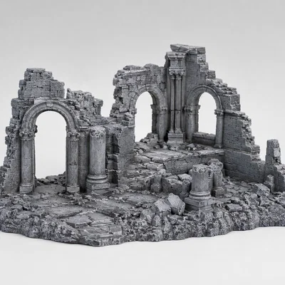 Mô hình 3D sa bàn kiến trúc cổ đại đổ nát cho game tabletop