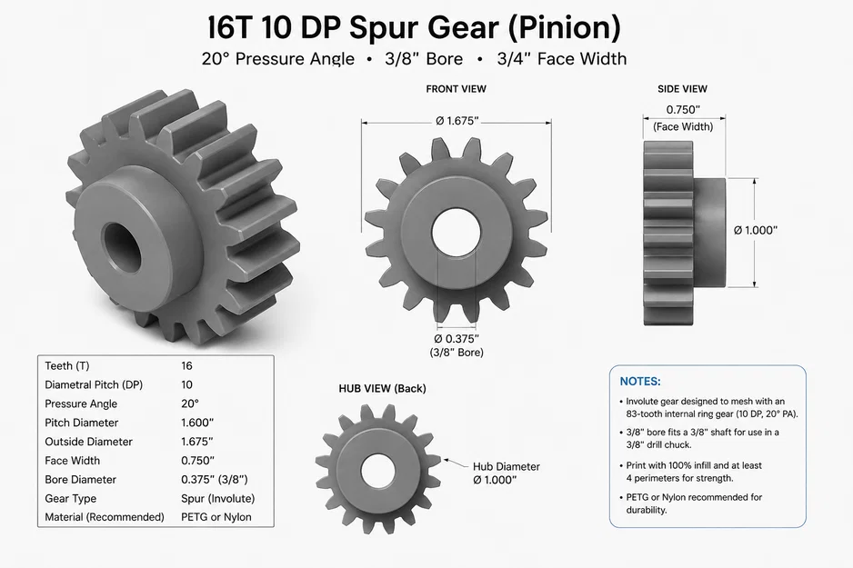 Bánh răng pinion 16 răng cho xe go-kart - Image 1