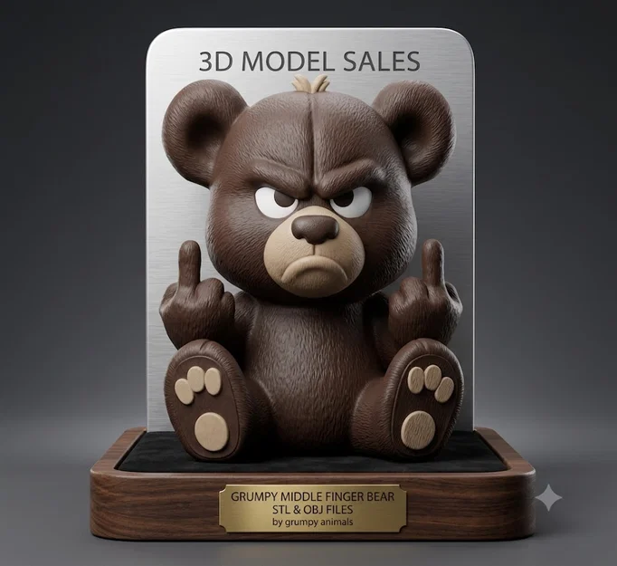 Grumpy Middle Finger Bear - Chú Gấu Gắt Gỏng Giơ Ngón Giữa Từ Bộ Sưu Tập Grumpy Animals - Image 1