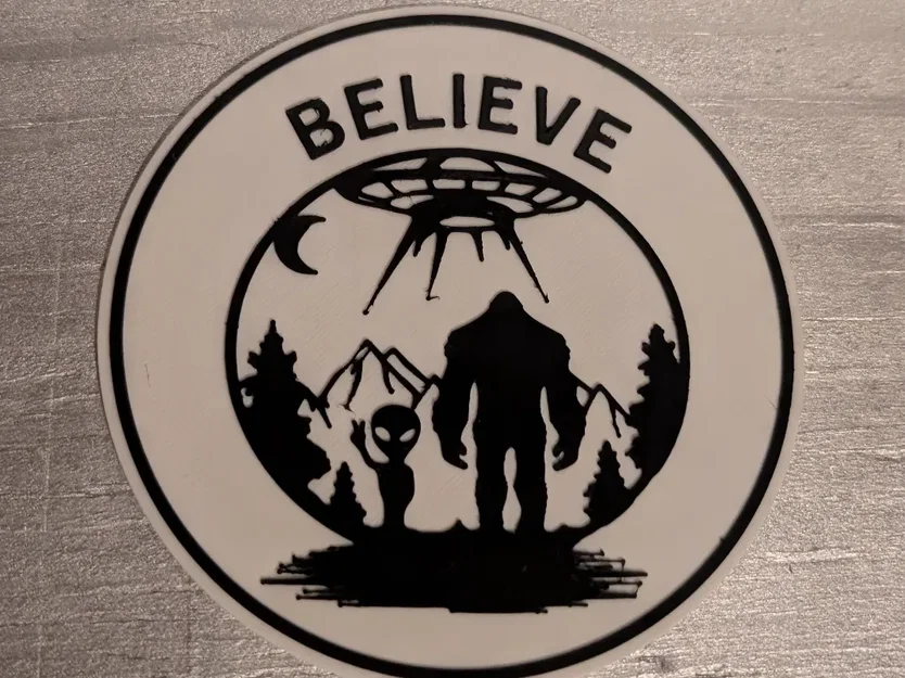 Bảng hiệu trang trí BELIEVE độc đáo với hình ảnh Alien và Bigfoot - Image 1