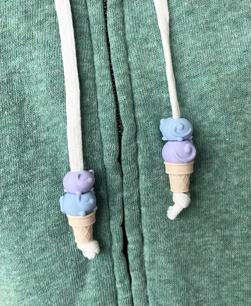 Mô hình 3D hạt trang trí dây hoodie hình mèo kem ốc quế (Stackable) - Image 1