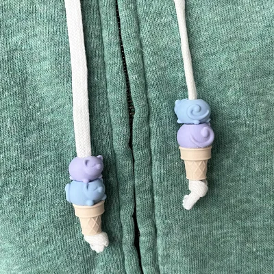 Mô hình 3D hạt trang trí dây hoodie hình mèo kem ốc quế (Stackable)