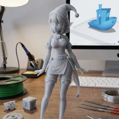 Mô hình 3D cô gái yêu tinh Giáng sinh phong cách Anime đáng yêu