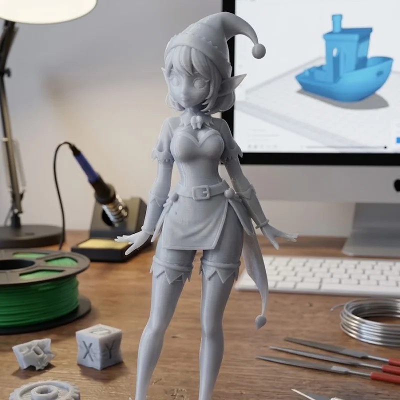 Mô hình 3D cô gái yêu tinh Giáng sinh phong cách Anime đáng yêu