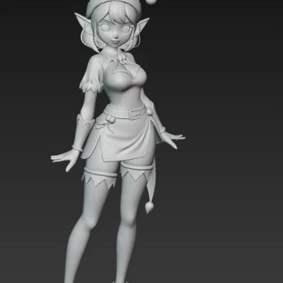 Mô hình 3D cô gái yêu tinh Giáng sinh phong cách Anime đáng yêu