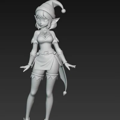 Mô hình 3D cô gái yêu tinh Giáng sinh phong cách Anime đáng yêu